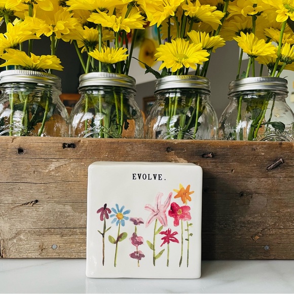 Rae Dunn•EVOLVE.•Original Watercolor Floral•4”x 4” Ceramic Statement Piece🌼 - Picture 7 of 11